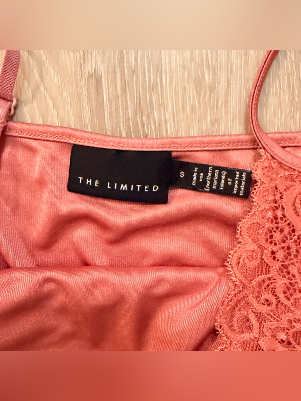 Vintage The Limited Satin Lace Cami Top - Coral Pink / Orange (Size S) - Picture 4 of 5